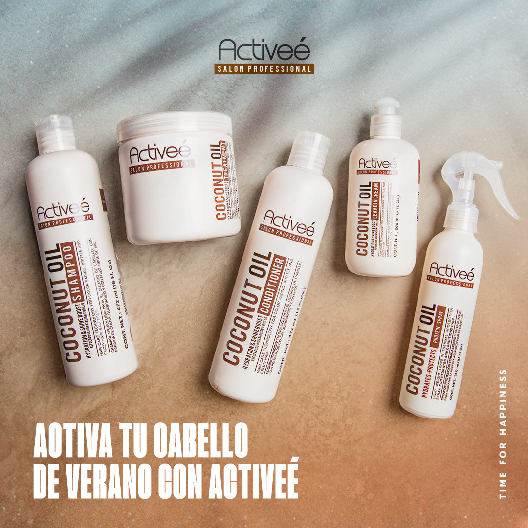 Crema para Peinar Activee Professional Coconut Oil Tecnologia para cuidado Cabello con Perdida de Color Quebradizo y con Frizz Libre de Sal