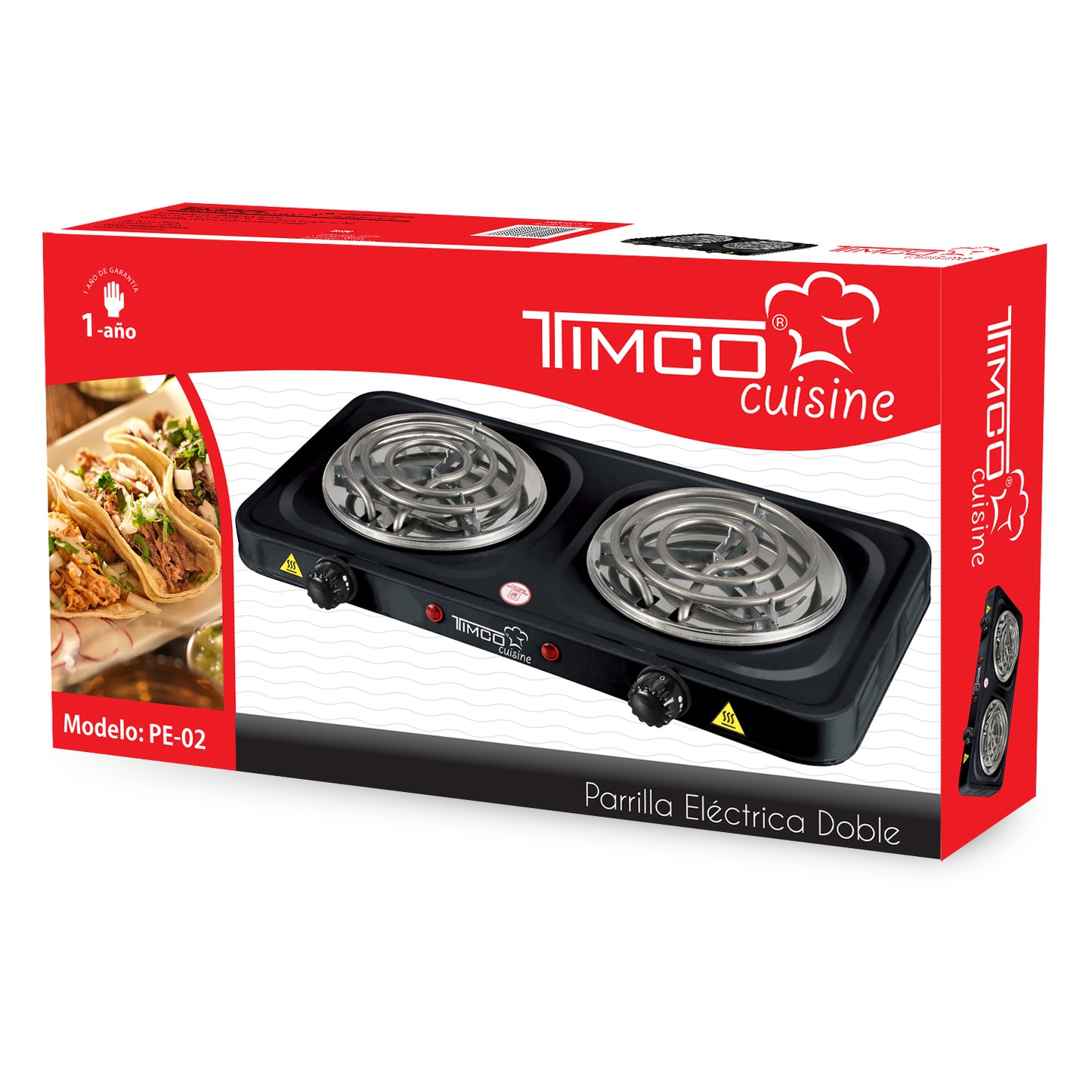 Parrilla Eléctrica 2 Quemadores con Termostato Color Negro Timco PE-02