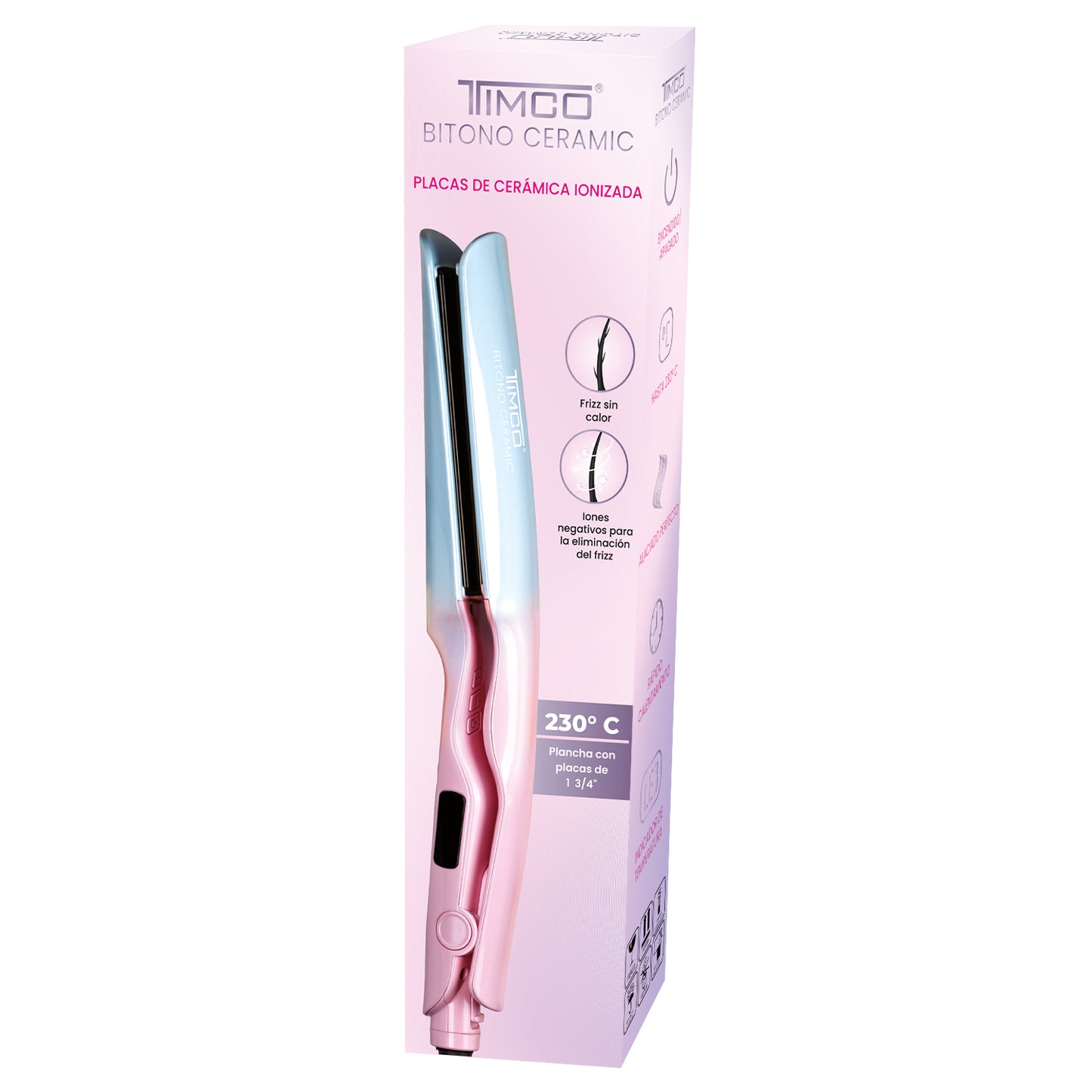 Plancha Alaciadora de Cabello Ceramica Placas 4.5 cm Color Bitono Timco PYB1199
