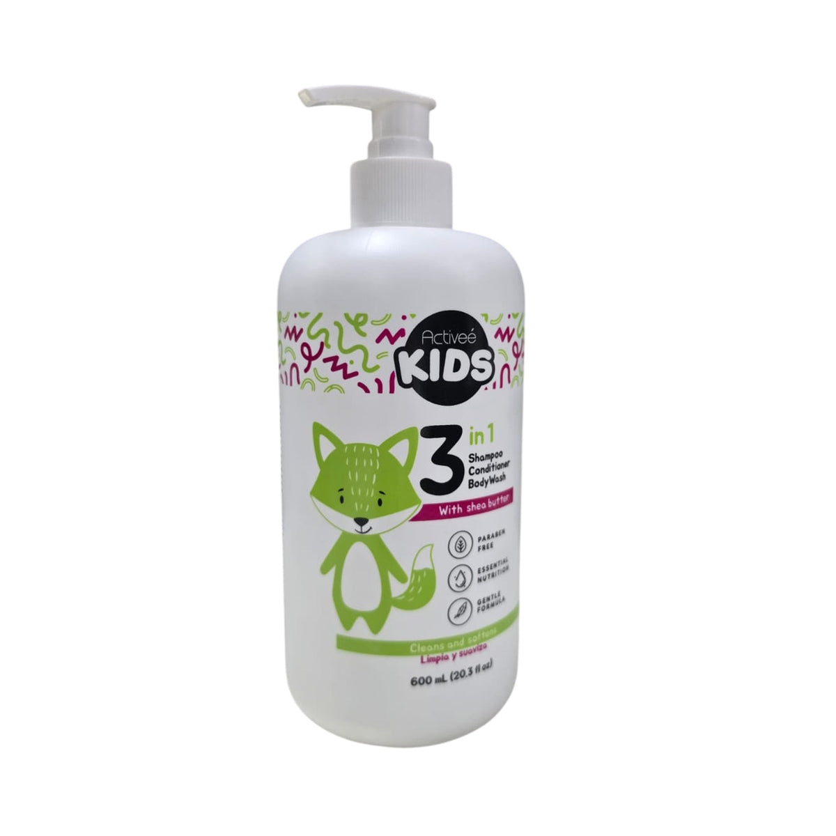 Shampoo Acondicionador Gel de Baño 3 en 1 Activeé Kids Hidratación y Protección Solar para Piel y Cabello