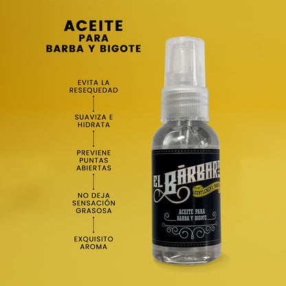 Aceite para Barba y Bigote Hombre Hidratante con Argán y Jojoba Suaviza y Nutre Sin Alcohol El Bárbaro 100g