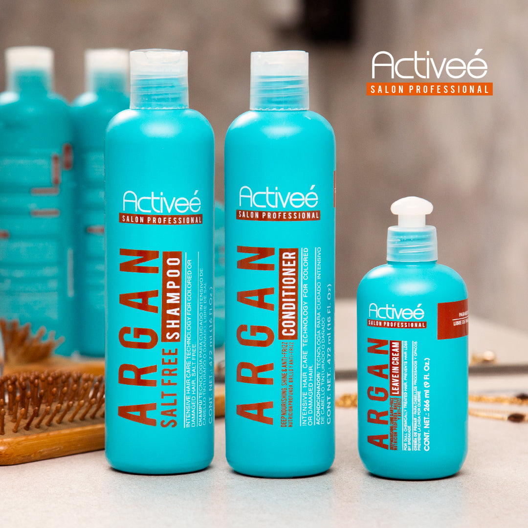 Shampoo Activee Professional Argan Tecnologia para cuidado Intensivo de Cabello Teñido o Dañado Libre de Sal
