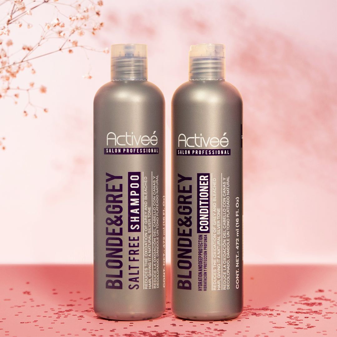 Shampoo Activee Professional Blonde & Grey Reduce la Oxidacion del Cabello con Canas y Decolorado dandole un tono plateado natural