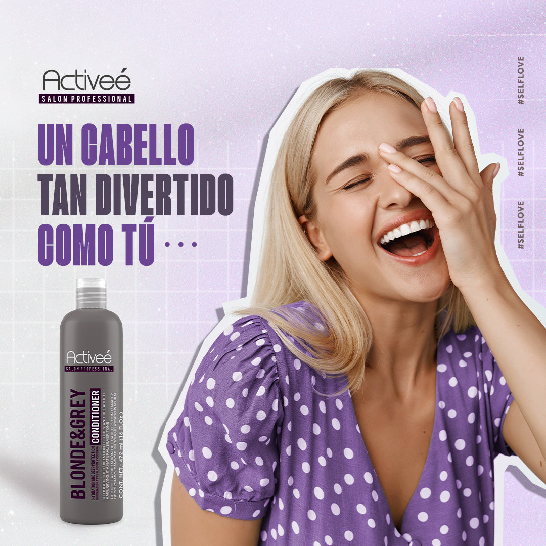 Shampoo Activee Professional Blonde & Grey Reduce la Oxidacion del Cabello con Canas y Decolorado dandole un tono plateado natural
