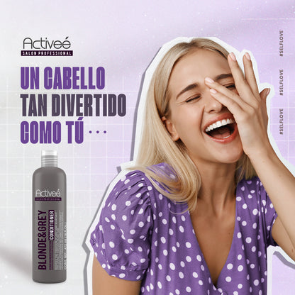 Shampoo Activee Professional Blonde & Grey Reduce la Oxidacion del Cabello con Canas y Decolorado dandole un tono plateado natural