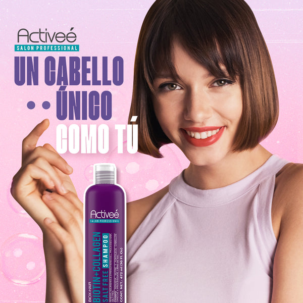 Shampoo Activee Professional Biotin+Colagena Renueva Nutre y Fortalece Cabellos Opacos y Procesados Libre de Sal