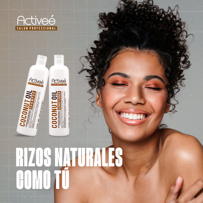 Acondicionador Activee Professional Coconut Oil Tecnologia para cuidado Cabello con Perdida de Color Quebradizo y con Frizz Libre de Sal