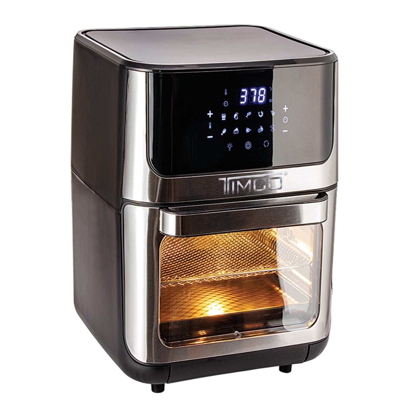 Freidora de Aire Eléctrica con Rotación 12 L Horno Conveccion Multifuncional 10 preajustes Temporizador digital Pantalla táctil Timco AF009