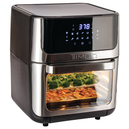 Freidora de Aire Eléctrica con Rotación 12 L Horno Conveccion Multifuncional 10 preajustes Temporizador digital Pantalla táctil Timco AF009