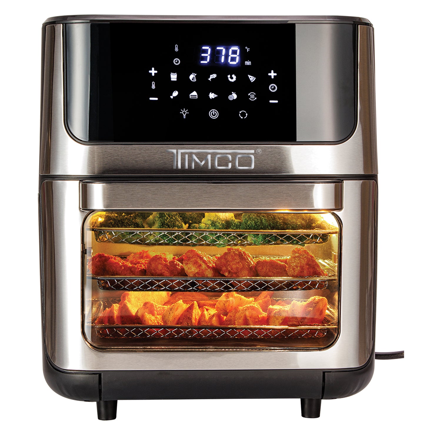 Freidora de Aire Eléctrica con Rotación 12 L Horno Conveccion Multifuncional 10 preajustes Temporizador digital Pantalla táctil Timco AF009