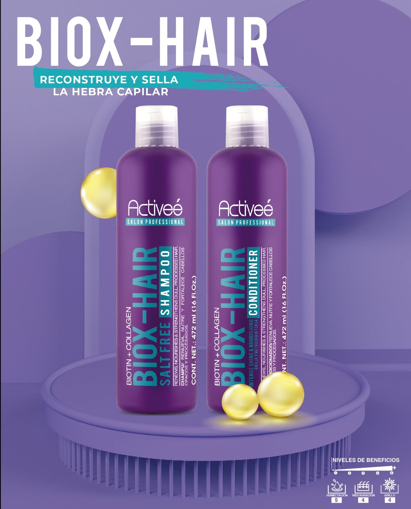 Tratamiento Capilar Activee Professional Biotin+Colagena Renueva Nutre y Fortalece Cabellos Opacos y Procesados Libre de Sal