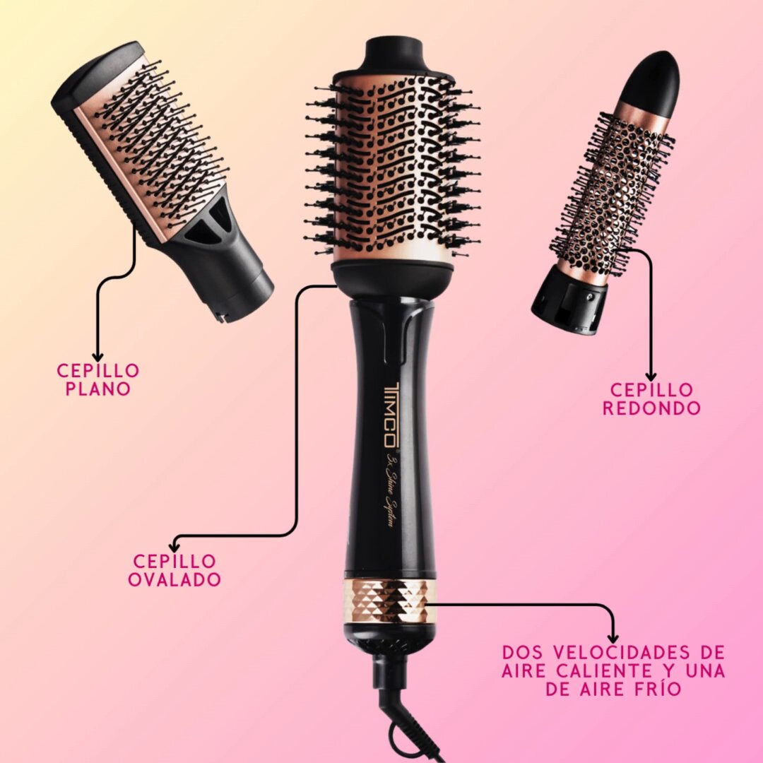 Cepillo de Aire Electrico Secadora de Cabello 3 Cabezales Intercambiables Timco AJ-819