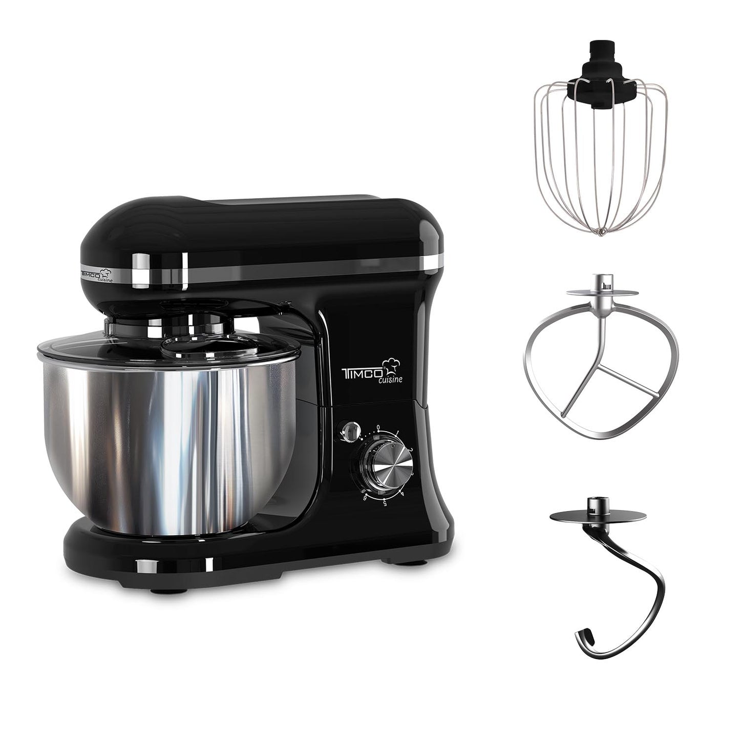 Batidora de Pedestal 5 L 300W 6 Velocidades con Gancho, Paleta y Globo Función Pulso BAT1107 Timco