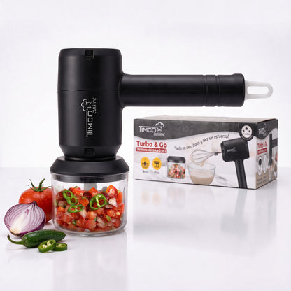 Batidora Eléctrica Inalambrica Timco 3 en 1 Recargable USB-C con Picadora de Alimentos Batidor de Huevos Mezcladora BAT301S