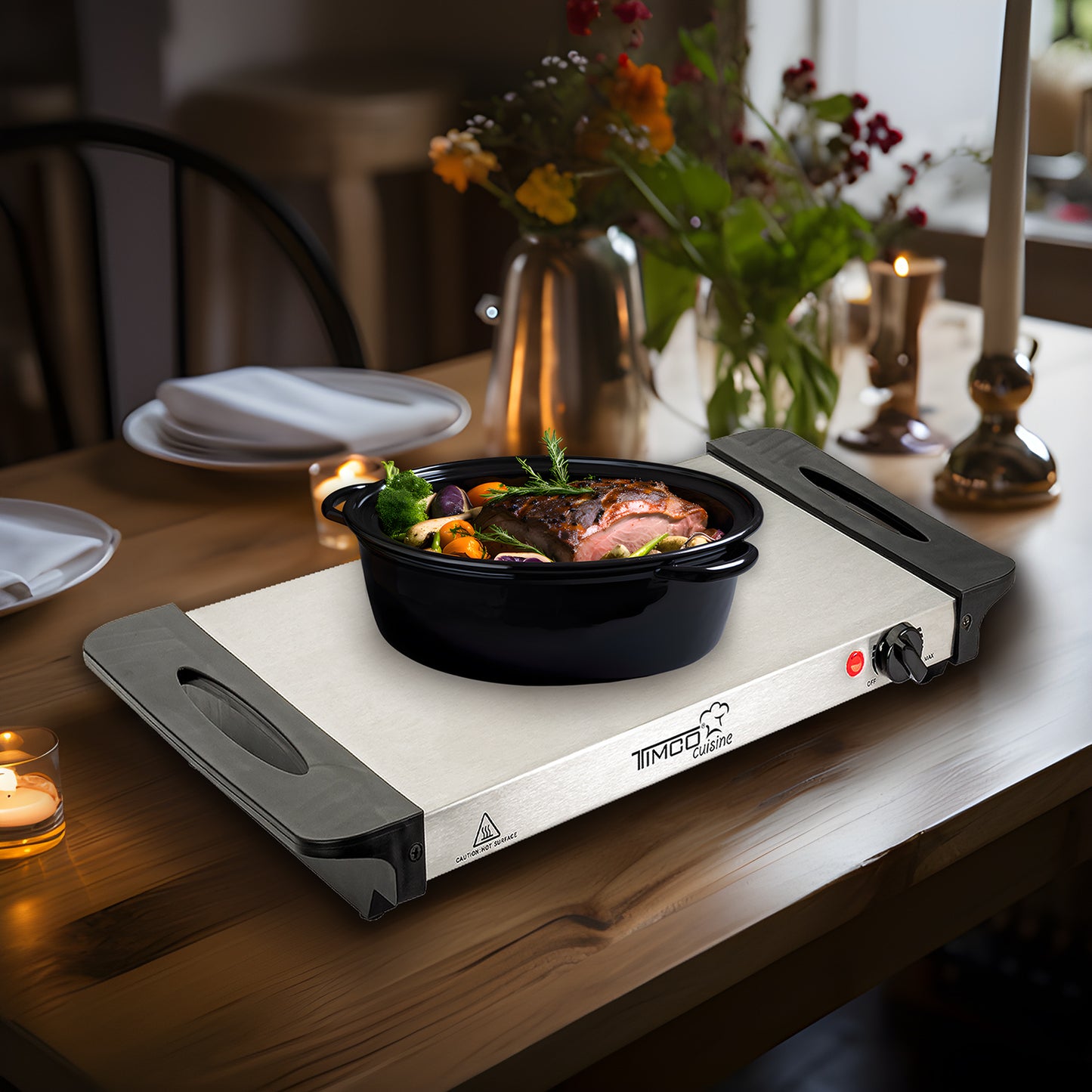 Plancha Eléctrica de Calentamiento Mantiene Alimentos Calientes Bandeja Acero Inoxidable Timco BCE200