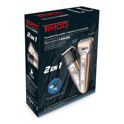 Rasuradora Recortadora Afeitadora Recargable 2 en 1 Corte de Cabello Barba Timco BSK-1609
