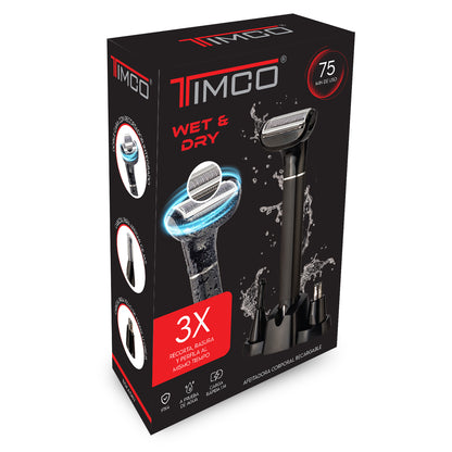 Rasuradora Afeitadora Electrica 3 en 1 Rastrillo y Trimmer Recargable Resistente Al Agua IPX4 Timco BSKA587