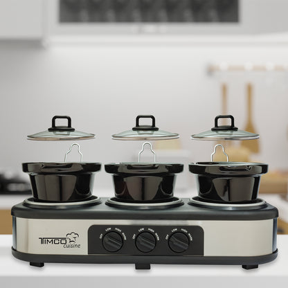 Bufetera Electrica Triple 3 Insertos de Ceramica Chafer Cocina Eventos Timco BUFET1121