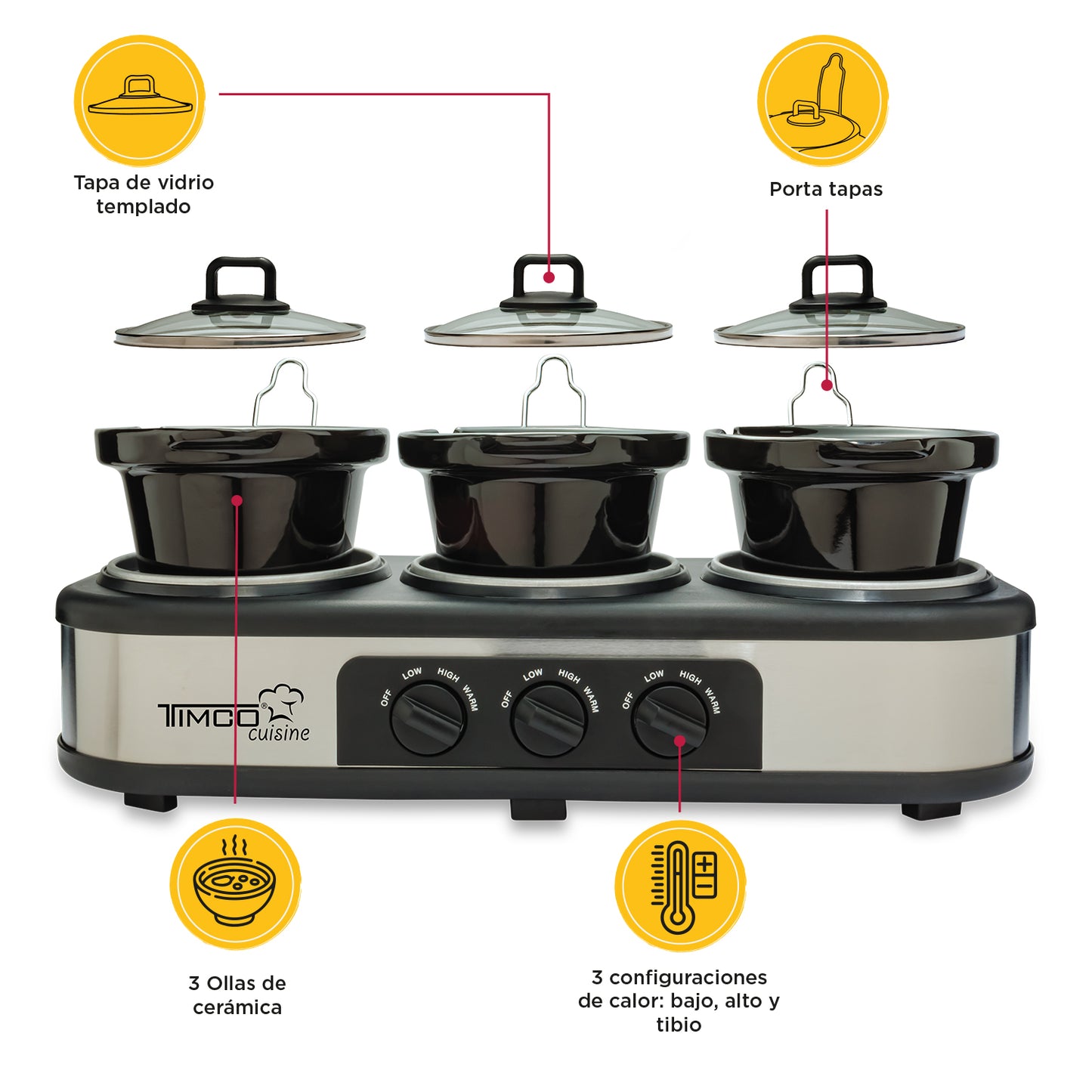 Bufetera Electrica Triple 3 Insertos de Ceramica Chafer Cocina Eventos Timco BUFET1121