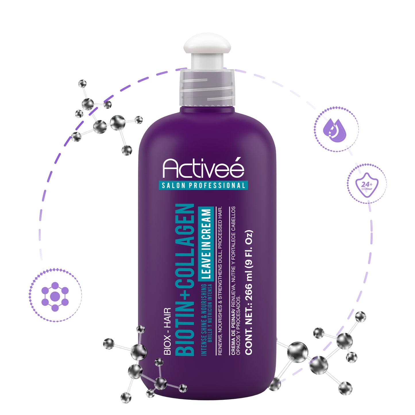 Crema para Peinar Activee Professional Biotin+Colagena Renueva Nutre y Fortalece Cabellos Opacos y Procesados Libre de Sal