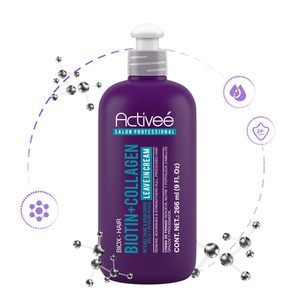 Crema para Peinar Activee Professional Biotin+Colagena Renueva Nutre y Fortalece Cabellos Opacos y Procesados Libre de Sal