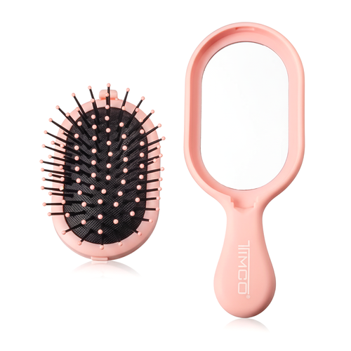 Cepillo Mini de Cabello Desenredante con Espejo tipo Paleta Cojin Removible Timco C6128