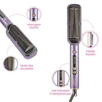 Cepillo Alaciador Electrico de Cabello Con Espejo Doble Tipo de Cerdas Timco CE681