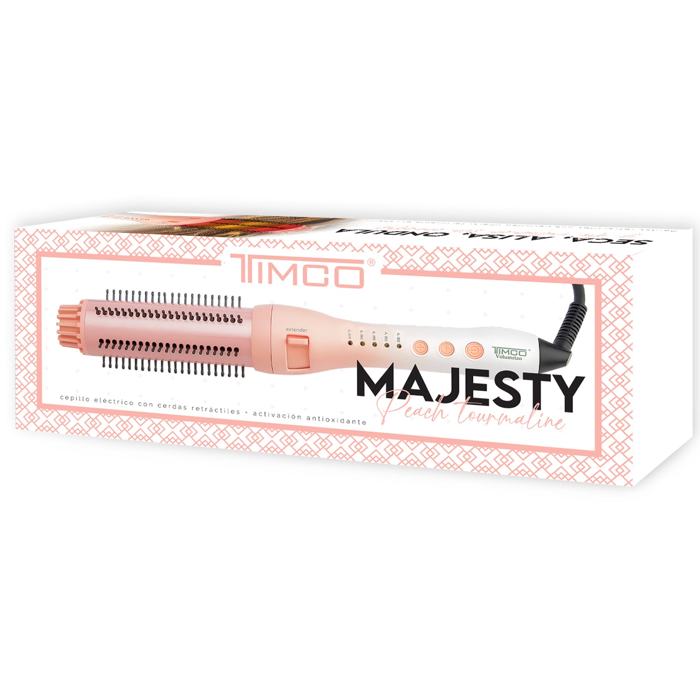 Cepillo Electrico de Cabello Redondo Voluminizador Cerdas Retractiles Tourmaline Majesty Peach Tourmaline Timco CEF228