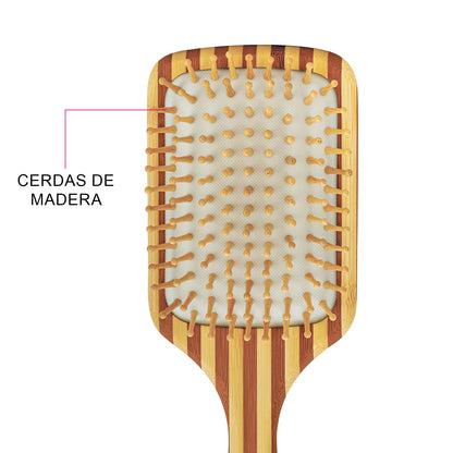 Cepillo de Cabello Madera Natural Acolchado Cuidado del Cuero Cabelludo Timco CMC02