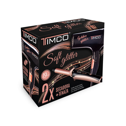 Kit Combo Secadora de Cabello y Tenaza Rizadora Ceramica Keratina Timco COM-9