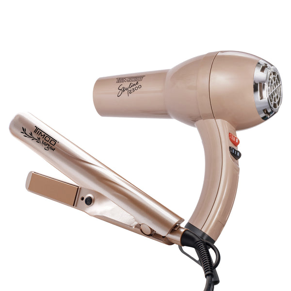 Kit Combo Secadora de Cabello y Plancha Alaciadora Cabello Recubrimiento cerámica Timco COMPTOPRSL