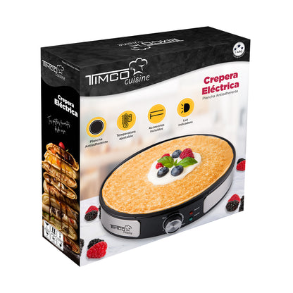 Crepera Electrica Plancha Antiadherente 31 cm Control de Temperatura Ajustable 1100 W Timco CREP515M