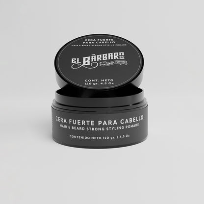 Cera para Cabello, Barba y Bigote Hombre Fijación Fuerte Sin Residuos Con Aceite de Ricino El Bárbaro 120g