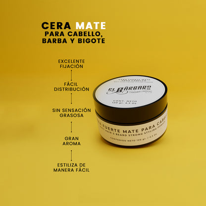 Cera Mate para Cabello Hombre Acabado Natural Volumen y Textura Con Cera de Abeja Sin Parabenos El Bárbaro 120g