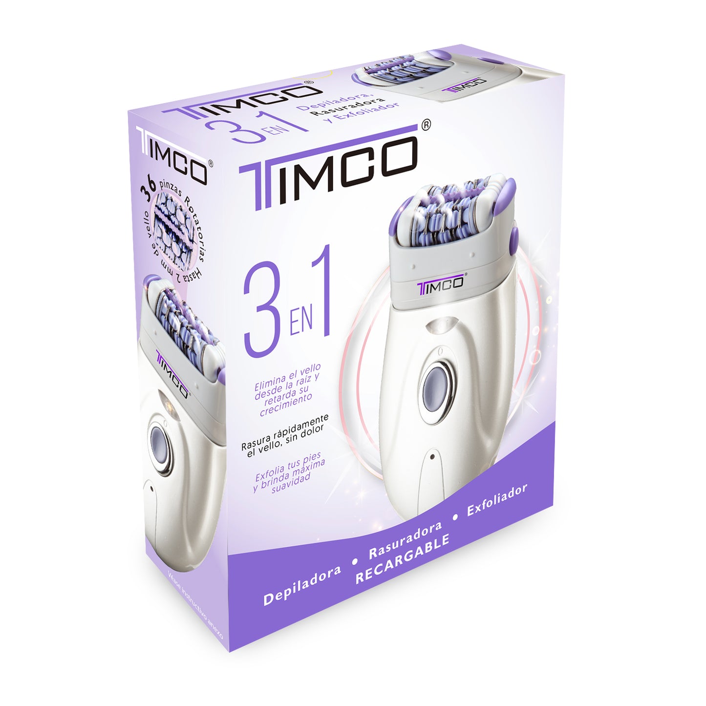 Depiladora Rasuradora Exfoliador Inalambrica Recargable 3 en 1 Timco DW-3619M