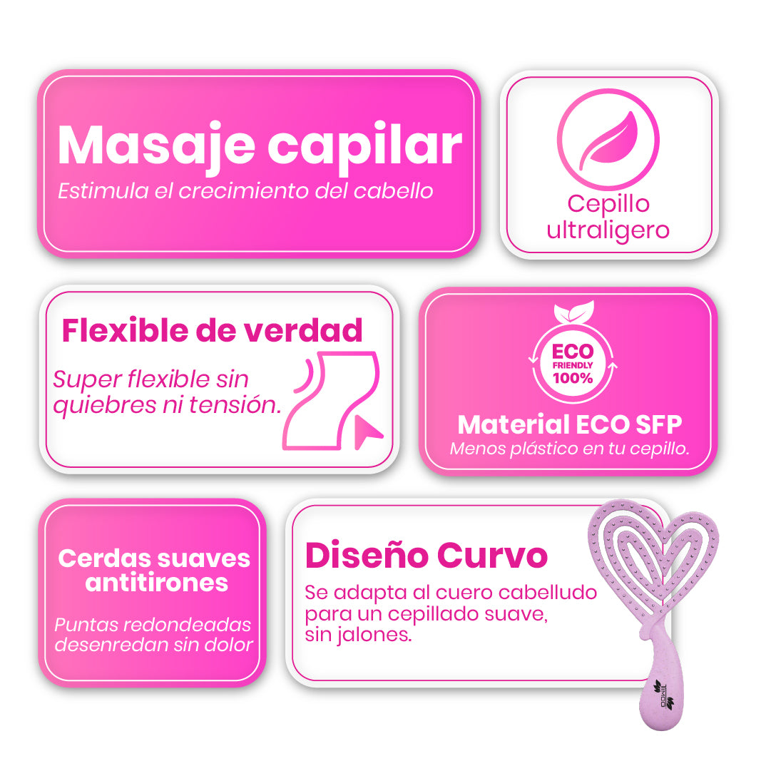 Cepillo Desenredante ECO Sweet Love TIMCO Antitirones, Flexible Ecológico SFP Cerdas Suaves para Cabello Rizado Lacio ECO-5468M
