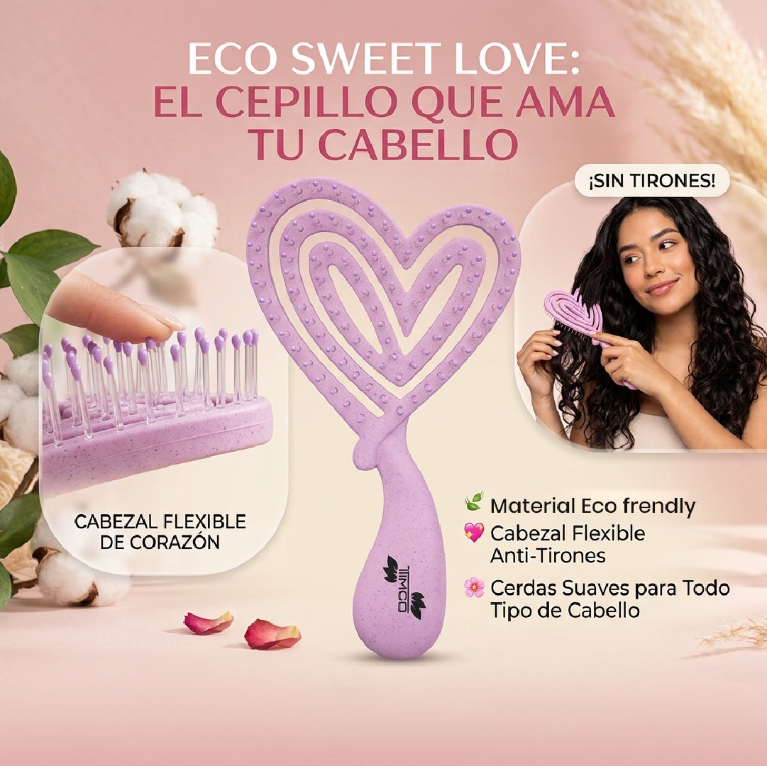 Cepillo Desenredante ECO Sweet Love TIMCO Antitirones, Flexible Ecológico SFP Cerdas Suaves para Cabello Rizado Lacio ECO-5468M