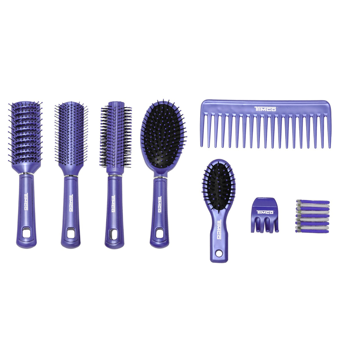 Kit de Cepillos TIMCO ETI‑1 Espejo Grande 5 Cepillos Variados Peine Pinza y 10 Ligas para Cabello