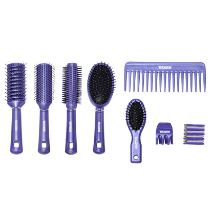 Kit de Cepillos TIMCO ETI‑1 Espejo Grande 5 Cepillos Variados Peine Pinza y 10 Ligas para Cabello