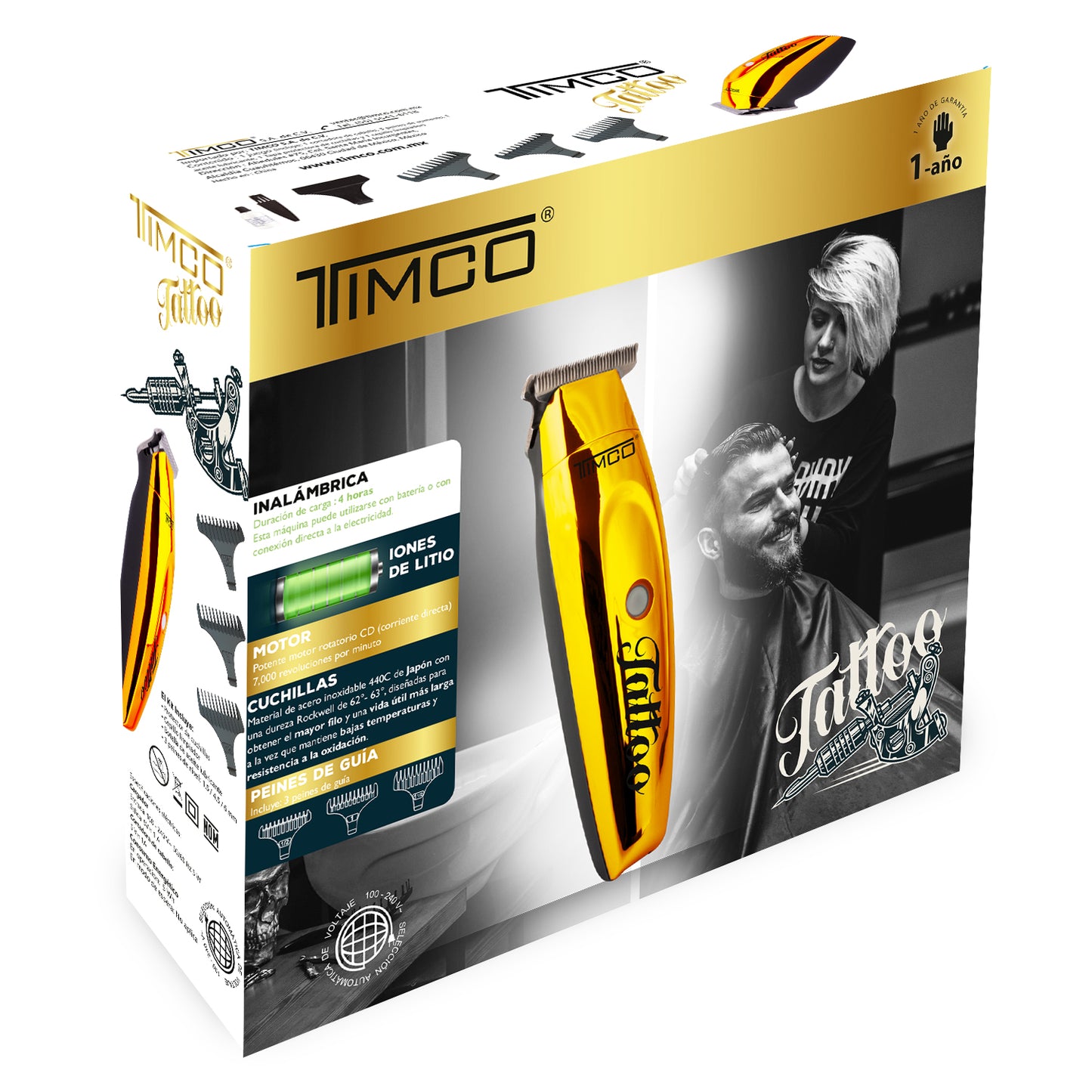 Terminadora Delineadora Inalambrica Tattoo Uso Profesional Peines Guía de Aumento Timco HC188D