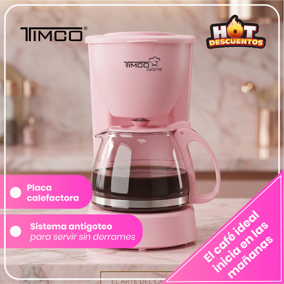 Cafetera Eléctrica Rosa 750 ml Filtro Permanente Antigoteo con Placa Calefactora CAFWJ9008 Timco