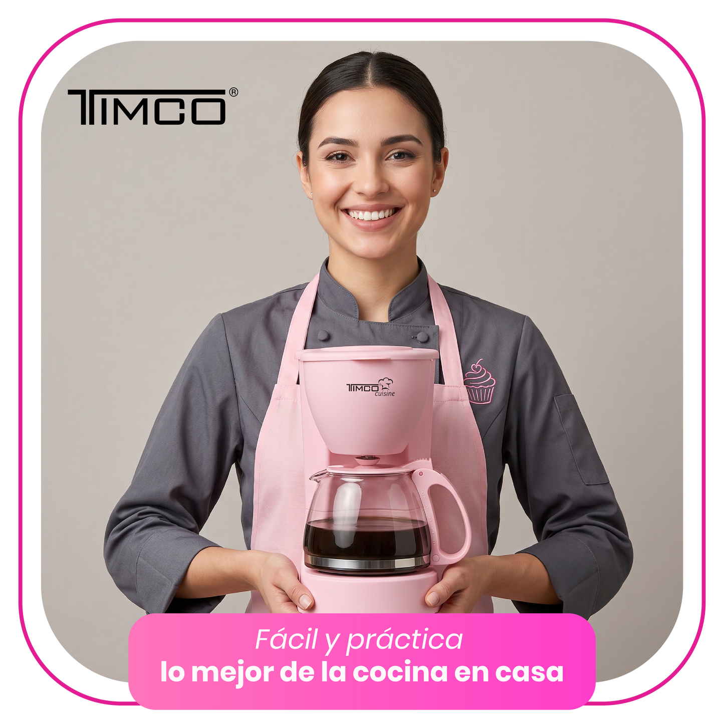 Cafetera Eléctrica Rosa 750 ml Filtro Permanente Antigoteo con Placa Calefactora CAFWJ9008 Timco