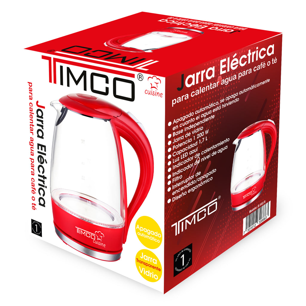 Jarra Eléctrica De Vidrio Para Calentar Agua Timco® Base 360 Timco JE-V02