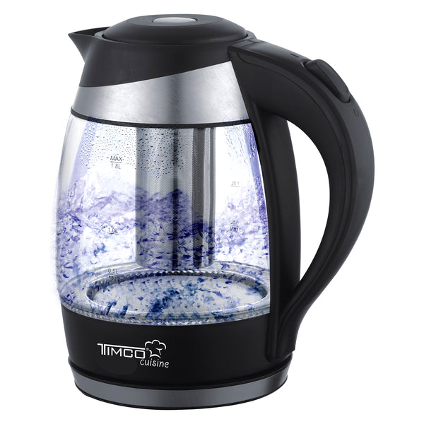 Tetera Electrica con Infusor Removible Jarra Electrica de Vidrio para Calentar Agua Capacidad 1.8 litros Timco JE1757T