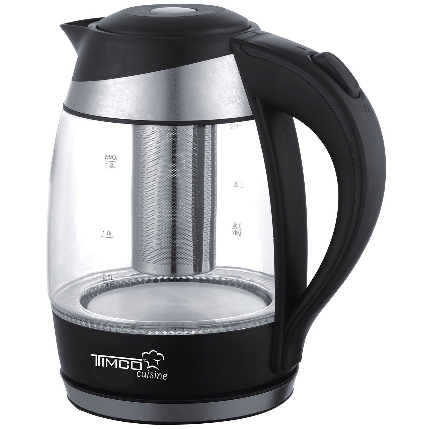 Tetera Electrica con Infusor Removible Jarra Electrica de Vidrio para Calentar Agua Capacidad 1.8 litros Timco JE1757T
