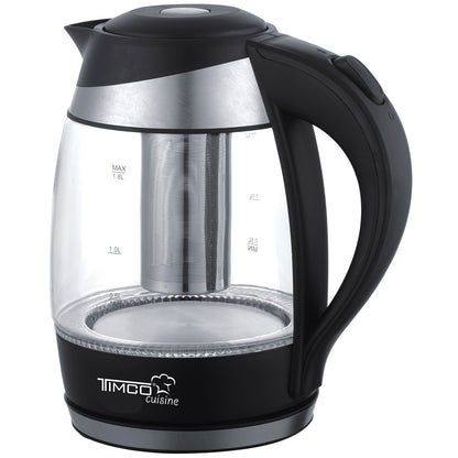 Tetera Electrica con Infusor Removible Jarra Electrica de Vidrio para Calentar Agua Capacidad 1.8 litros Timco JE1757T