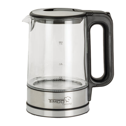 Tetera Jarra Eléctrica de Vidrio 1.7 L Hervidor Agua Acero Inoxidable Timco JE8707