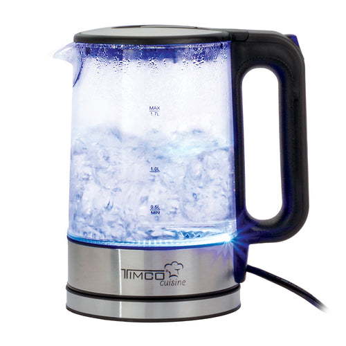 Tetera Jarra Eléctrica de Vidrio 1.7 L Hervidor Agua Acero Inoxidable Timco JE8707