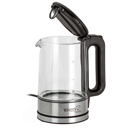 Tetera Jarra Eléctrica de Vidrio 1.7 L Hervidor Agua Acero Inoxidable Timco JE8707