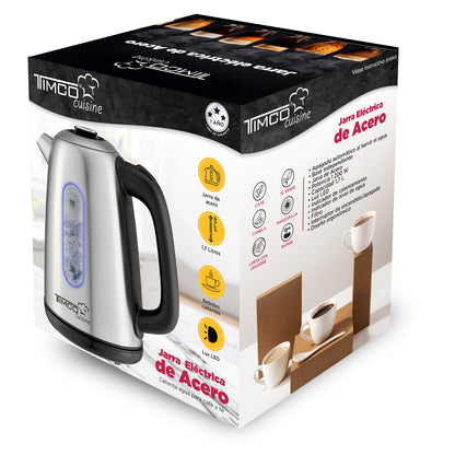 Tetera Electrica de Acero Inoxidable Capacidad de 1.7 Litros Jarra Electrica Apagado Automatico Timco JE8701R